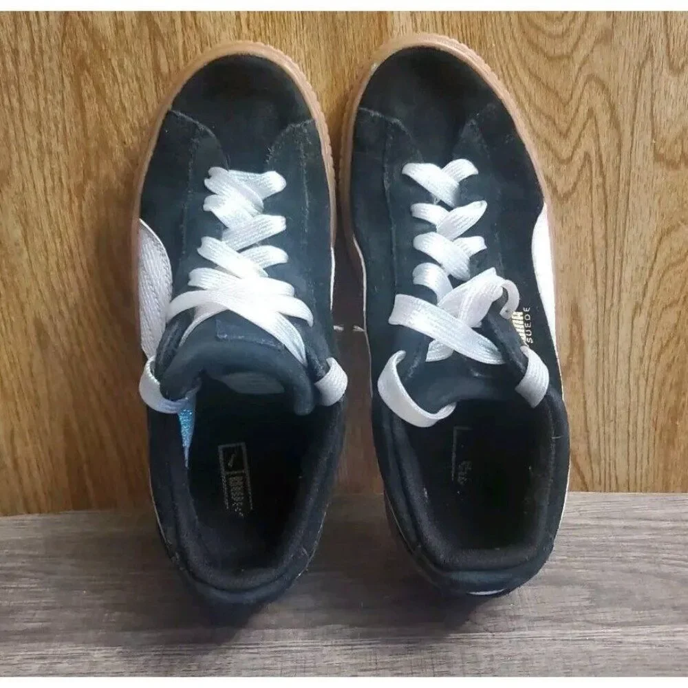 Puma Suede‎ Platform Shoes Sneakers Youth Size 3.5 Black White